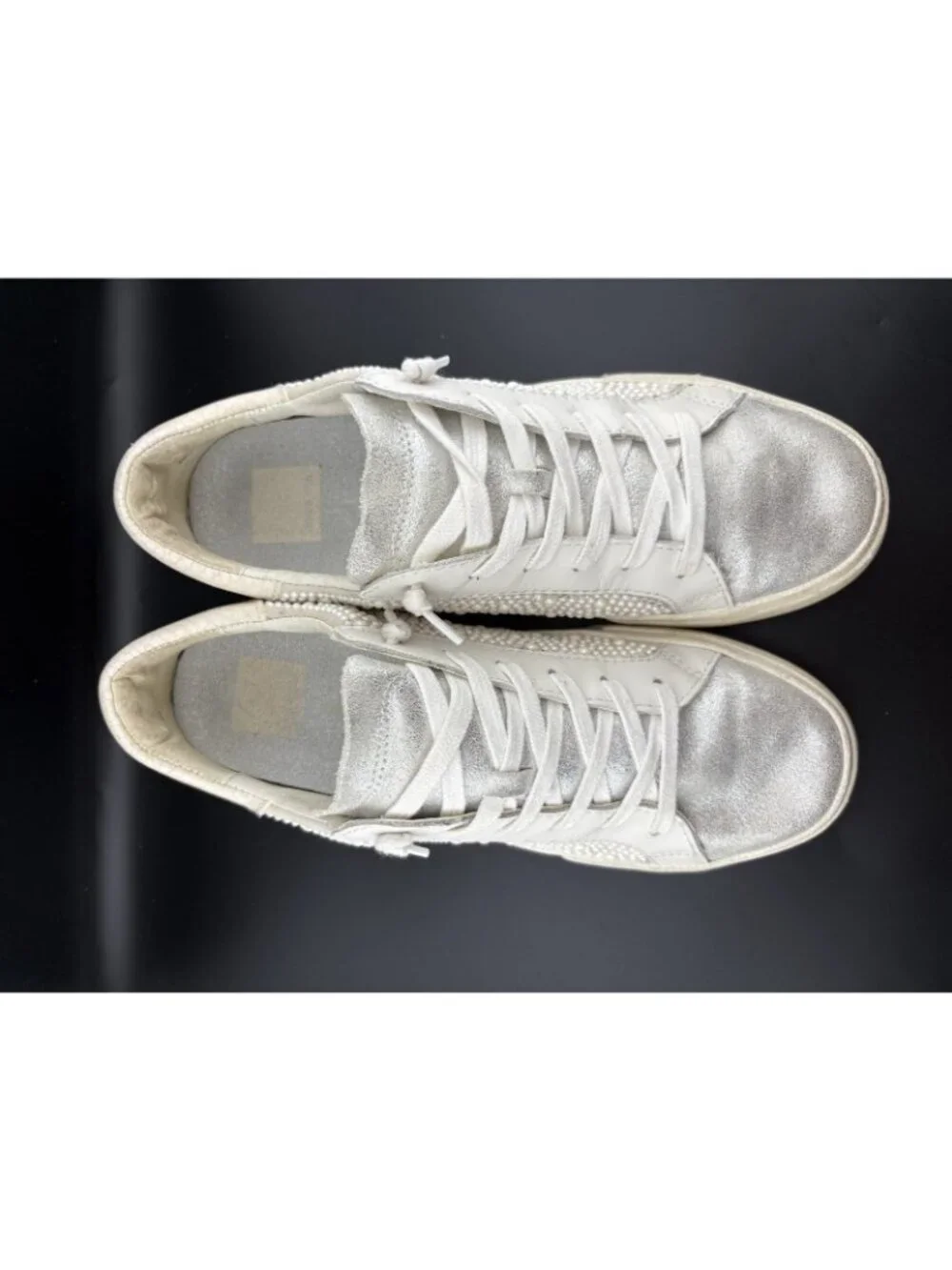 Dolce Vita Zina Pearl Sneakers Women's Size 8 Leather Lace Up Bride Shoes Silver - Picture 6 of 13